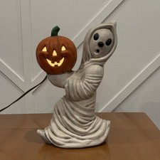 Vintage Ceramic Light Up Running Ghost w/Jack O Lantern Pumpkin 12
