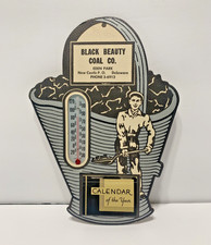 1942 Black Beauty Coal Co Delaware Cardboard Thermometer and Calendar USA picture