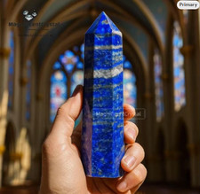 Genuine Lapis Lazuli Crystal Tower Point Healing Blue Gemstone Obelisk Wand Deco picture