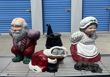 Vintage Mr & Mrs Claus Mooning Figurines Hand Painted Christmas Decor Stove Set picture