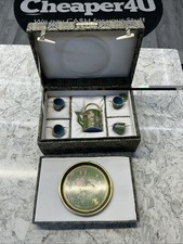 Miniature Chinese Tea Set in Silk Box Green  1970's picture