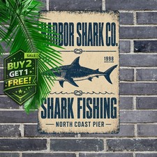 Shark Fishing Vintage Style Bold Headline Metal Tin Sign Man Cave picture