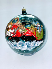 Powerful Large Ornament Russian Snow Scene Sleigh With Horses 5