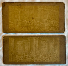 2 Vintage 1860s French Diableries Tissue Stereoviews Skeletons Hell Banquet picture