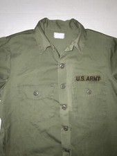 Army Military Vintage Field Work Shirt LT OD Green U.S. Army Patch Rare picture