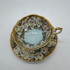 PARAGON By Appointment Double Warrant Cabbage Rose Blue Gold Gilt Cup Saucer picture
