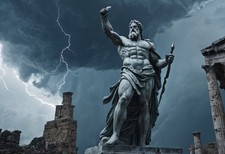 Zeus Marble Statue with Thunderbolt in Storm Light - Wall Art Print picture