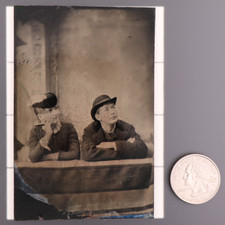 Antique CDV 6th Plate Tintype Photograph of a Wistful Couple Man & Woman #1263 picture