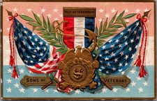 Sons of Veterans Patriotic Flag Eagle Embossed Postcard c.1900s Decoration Day picture