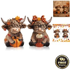 Intricately Crafted Highland Cow Statues - 2 Autumn Figurines for Home picture