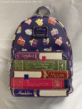 Disney Loungefly Purple Storybook Princess Mini Backpack Tangled Mulan Aladdin picture