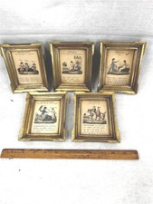 antique framed colored illustrated English Parts of Speech 4x5 matching 5 pcs picture