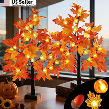 2 Pack 24 Inch Fall Lighted Tree with 48 LEDs 24 Inch, Orange, Red, Yellow picture