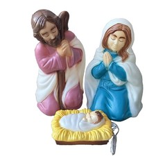 Vintage General Foam Plastics 3 Piece Nativity Blow Mold Set Mary Joseph Jesus picture