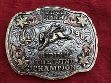 Rodeo X~Treme Bronc Rider☆Rare☆1984☆CHAMPIONSHIP TROPHY BUCKLE☆Provo Utah☆949 picture