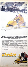 PRINT AD 1966 Bombadier Ski-Doo Light Footed Snowmobile Yellow w Dog picture