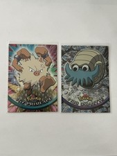 1999 2000 Topps Pokemon Foil Primeape #57 & Omanyte #138 Blue Logo Lot picture
