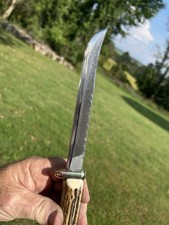 Custom Hand Made Stag Fixed Blade Heller Nu cut Bastard File Bullet Knife 45 ACP picture