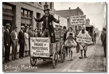 Vintage‑STYLE  ART 1930s RPPC-PARADE OF PERPOSTEROUS PEOPLE-BILLINGS-FAUX PHOTO picture