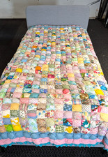 Handmade Puff Bubble Quilt 82 x 72 Shabby Chic Cottage Core Twin spread pinks picture