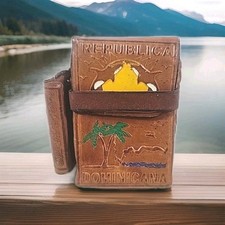 Vintage Hand-Tooled Leather Cigarette & Lighter Holder Souvenir Beach Scene_BH picture