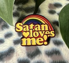 SATAN LOVES ME enamel pin - devil funny rainbow  -  picture