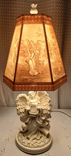 VTG LITHOPHANE CHRISTIANITY ANGEL LAMP 6 PANEL HEXAGON SHADE RESIN NIGHT LIGHT picture