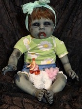 OOAK Creepy Doll 20 In Handmade Halloween Prop Lays Sits Silicone Lifelike picture