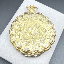Vintage Max Factor Golden Lark Faux Pocket Watch Powder Compact Gold Tone Mirror picture