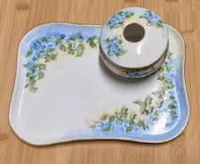 Antique 1913 Limoges France Tray Weimar Germany Hair Receiver Forget-Me-Not READ picture