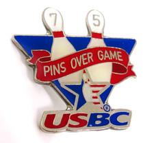 USBC 75 Pins Over Game Lapel Pin Bowling Achievement Award Vintage USA Colors picture