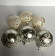 Assorted Christmas ornaments 6 pc round glass glitter frosted  and silver print picture