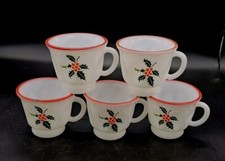 SCARSE 5pc Hazel Atlas Holly Berries Tom & Jerry Christmas Punch (Bowl) Mugs picture