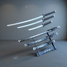 3Pc Black Dragon Design Samurai Katana Swords Set Ninja Style with Display Stand picture