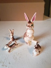 VINTAGE MINIATURE Family Of 4 Bunny Rabbits   Shadow Box Minis picture