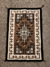 Vintage Navajo Two Grey Hills Rug Mat 25x23 Pristine Mint Condition 1970s Woven picture