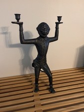Bronze Monkey Candelabra Vtg Figural Butler Candle Holder Sculpture 20.5 in picture