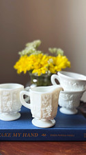 Vintage Milk Glass Grape & Vine Tea Set | Sugar Bowl, Creamer + 2 Teacups picture