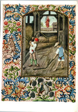 Vintage Postcard Medieval Harvest Scene Ornate Border Farm Labor Art picture