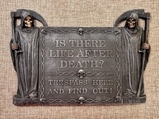 Grim Reaper Darkly Funny No Trespassing Sign Gothic Design Toscano VTG NOS picture