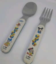 Disney Baby Mickey Minnie Donald Daisy Blocks Feeding Set Fork Spoon 1984 picture
