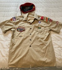 Vintage 1980s BSA Leader Uniform Shirt & Red Wool Beret Medium Cleveland OH Set picture