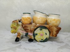 Vintage Ceramic Donkey Cart Creamer Sugar Salt Pepper Shakers Table Decor picture