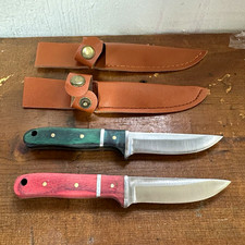2pc Hunting Fixed Blade Knives Stainless Clip Point Wood Handles Sheaths picture