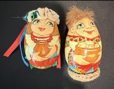 Vintage Ukrainian Hand Painted Wooden Egg Folk Art Dolls Pair Ivanka Present picture