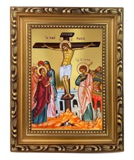 Crucifixion of Christ Jesus Gilded Greek Icon Byzantine  Wall Hanging picture