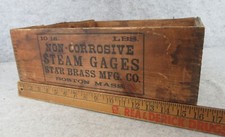 Vintage Railroad Train Marine Boat Engines Steam Gage Wood Advertising Crate Box picture