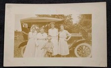RPPC 1920s Family Posing With Antique Automobile Postcard Photo AZO Stamp Box  picture