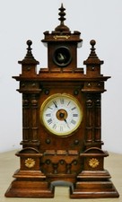 Antique German Black Forest Carved Oak Gothic Castle Design Mantel Cuckoo Clock picture