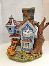 Haunted House Halloween Ceramic Village House, Ghost & Pumpkin, 3D Effect picture